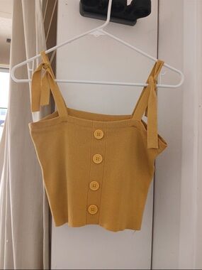 Tie-Shoulder Knit Button-Front Tank Top - Mustard